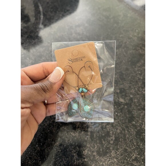 Vintage Turquoise Teardrop Earrings Boho Swirl Copper Alloy Beaded Hook 3 - Picture 4 of 5